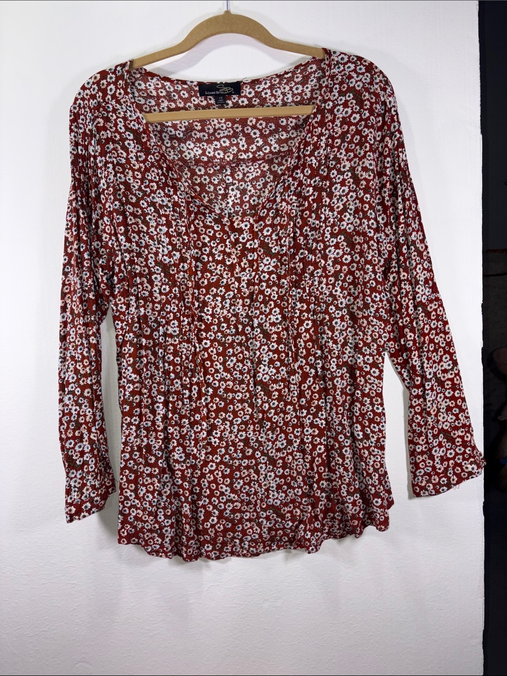 Suzanne Betro Rust Floral V-Neck Long Sleeve Top